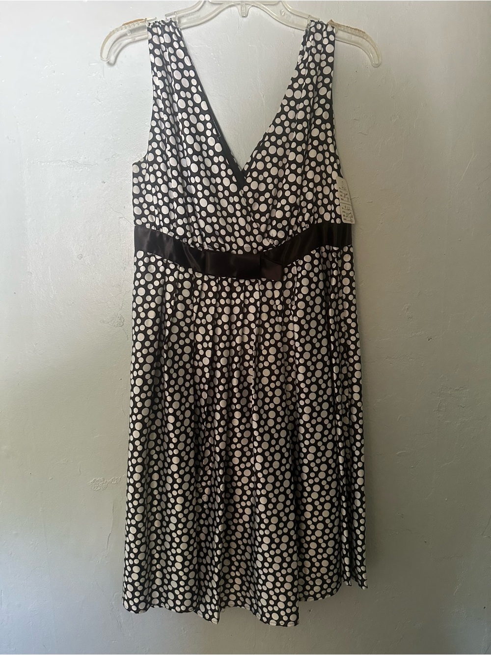 Lisa International Black and White Polka Dot V-Neck Dress